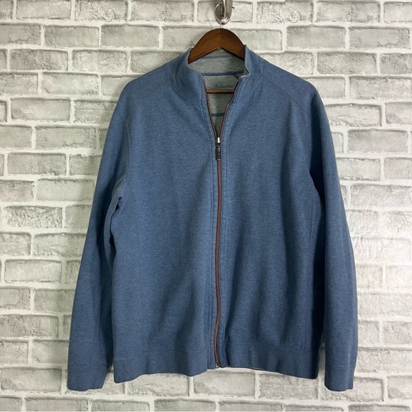 Tommy Bahama Reversible Full Zip Light Blue Neutral Sweater Jacket Sz XL - Picture 1 of 6